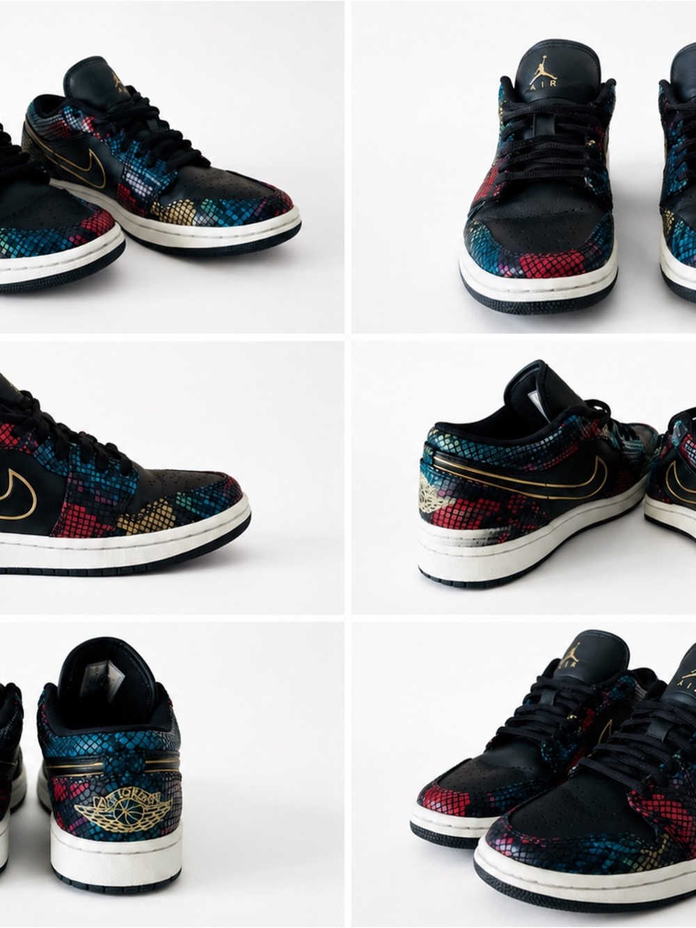 Nike 1 Low Jordan Low Top Sneakers - Black with Multicolor Snake Print